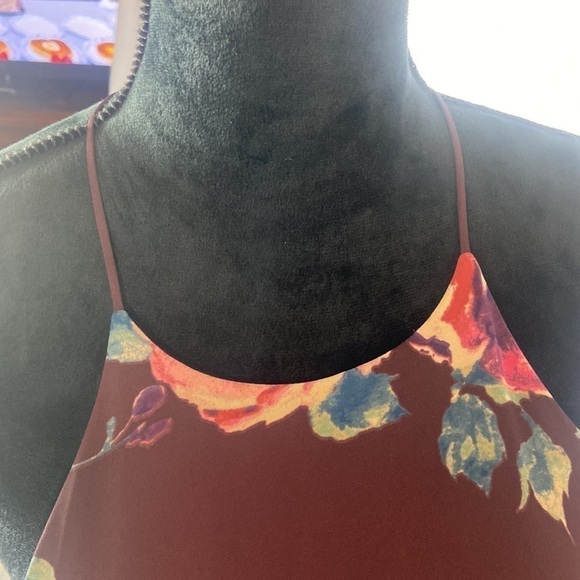 Everly Purple Floral Halter Fully Lined Flowy Sheer Dress - Picture 4 of 10